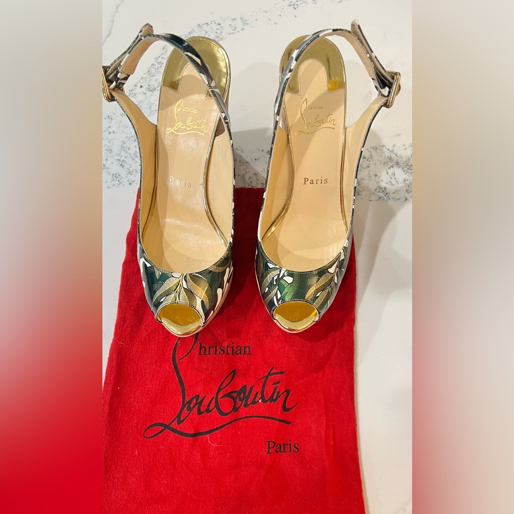 Christian Louboutin Green Dona Anna Cork Platform Size 38